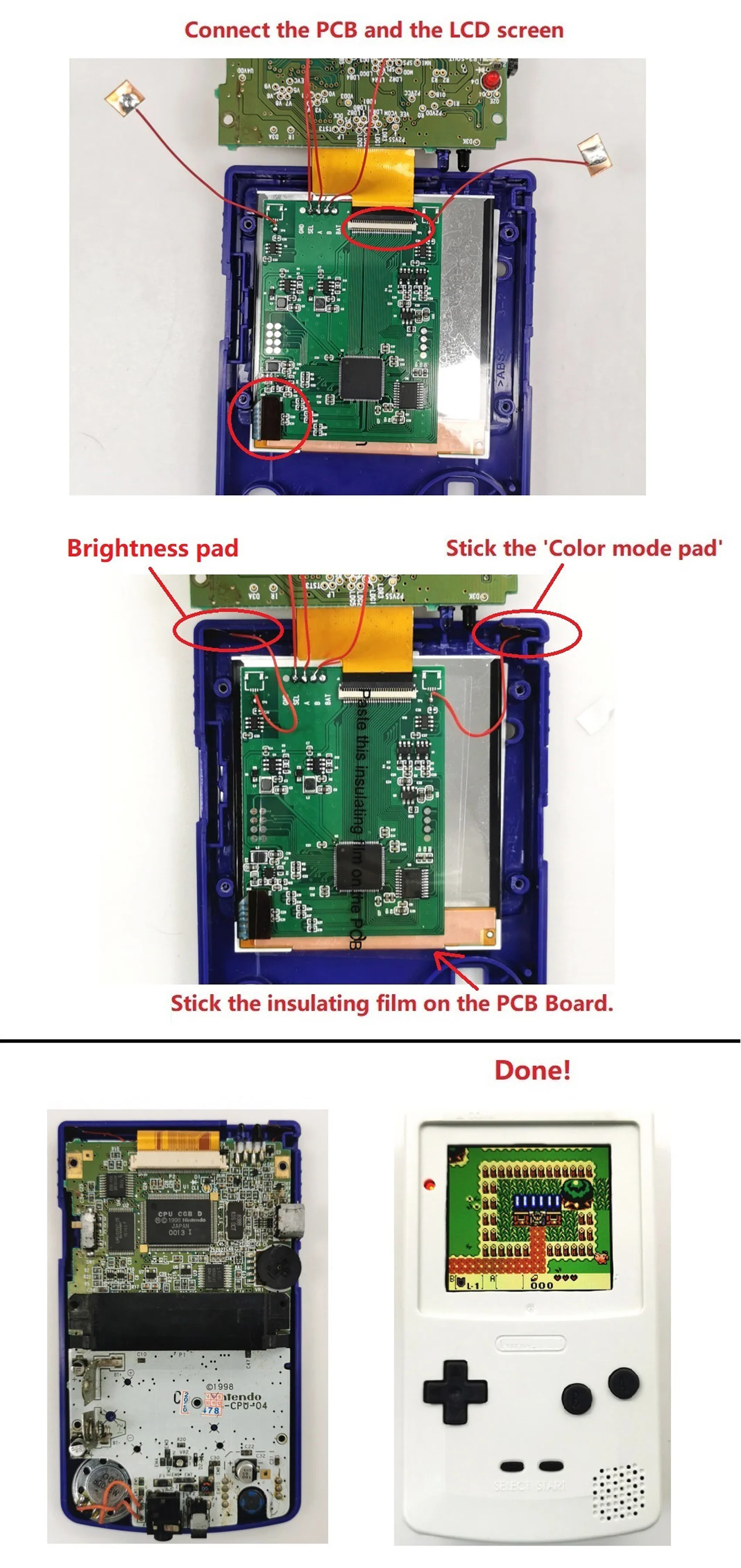 Game Boy Color Q5 OSD IPS Kit with Color Changing Logo - Hispeedido - Image 8